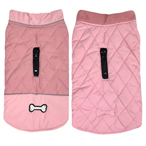 Wetry Cappotto Invernale per Cani, Vestiti per Cani Impermeabile, Giacca per Cani Doppia Faccia Antivento Caldo, Giacca per Cani Piccoli Media Grande Taglia Rosa/3XL/60CM