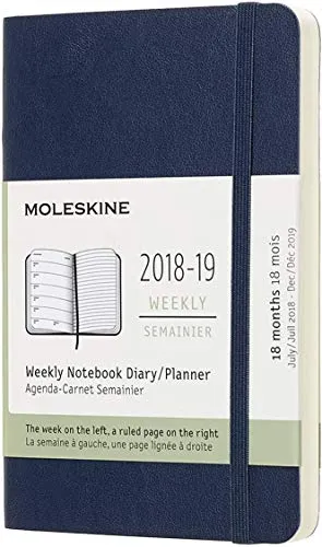 Moleskine 2018 - 2019 Agenda Settimanale 18 Mesi, con Spazio per Note, Tascabile, Copertina Morbida, Blu Zaffiro