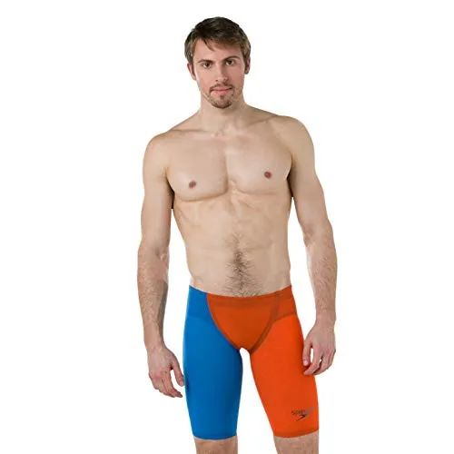 Speedo LZR Racer Elite 2 Jammer - Pantaloncini da Nuoto da Uomo, Arancione/Blu, 28