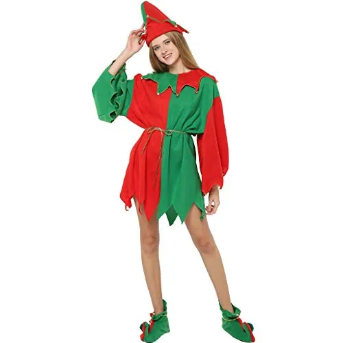 EraSpooky Elfo Babbo Natale Piccolo Aiutante Donna Natale Costume Natale Vestito (X-Large)