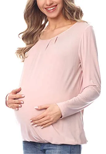 Be Mammy Maglia Premaman a Manica Lunga BE20-220(Rosa Cipria, L)