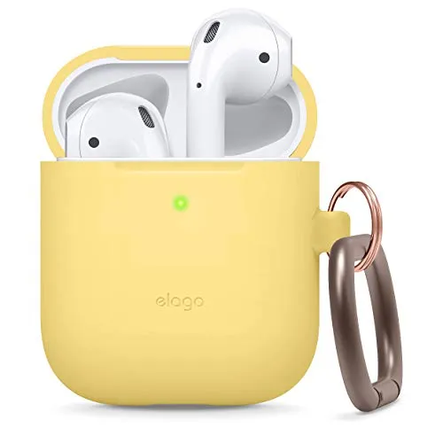 elago Custodia in Silicone da Appendere Compatiblile con Apple AirPods 1 & 2 (LED Anteriore Non Visibile) - [Funziona la Ricarica Wireless] [vestibilità Perfetta] [Moschettone Aggiunto] - Giallo