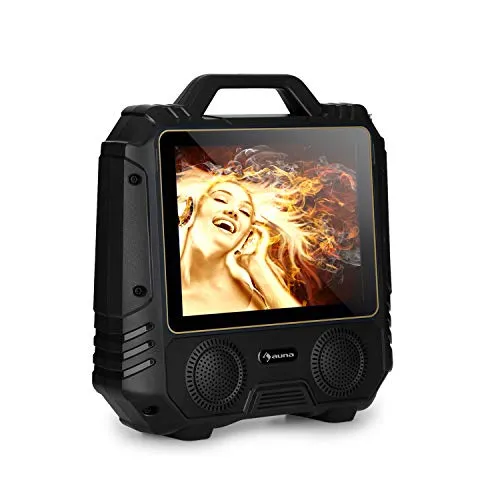 AUNA CenterStage 4 - Cassa Karaoke, Sistema Karaoke, Bluetooth, 30 W RMS, USB, Slot MicroSD, Display a Colori 14.1", Radiomicrofono, Batteria Ricaricabile, Nero