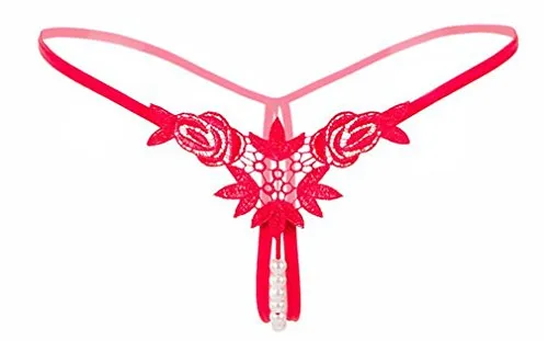 Boowhol - Intimo sexy con perla bassa e perizoma, a forma di fiore, biancheria intima in prospettiva rosso taglia unica