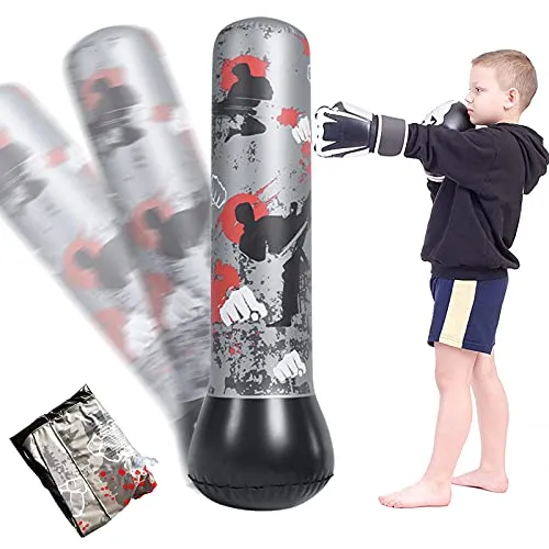 Minterest Sacco da boxe gonfiabile, 120 cm, per bambini e adulti, attrezzi da allenamento per esercizi Taekwondo Karate