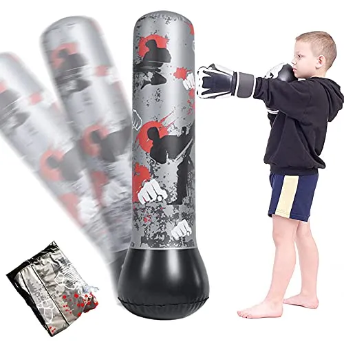 Minterest 120CM Bambini Sacco da Boxe da terra Gonfiabile ,Colonna Tumbler per Fitness Pratica di Taekwondo,Alleviare lo Stress per Bambini e Adulti