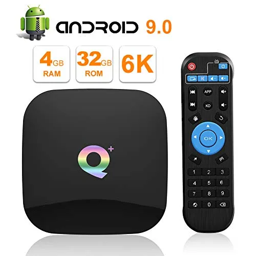 Sidiwen Android 9.0 TV BOX Q Plus 4 GB RAM 32 GB ROM H6 Quad Core 64 Bit CPU WIFI 2.4G Ethernet 100M USB 3.0 Smart Set Top Box Supporto 6K Ultra HD H.265 HDMI 2.0 Internet Media Player