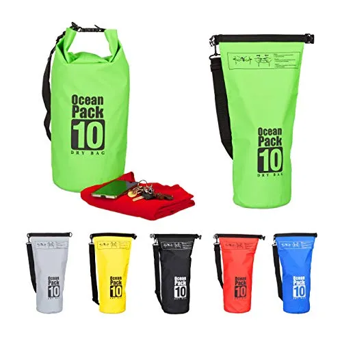 Relaxdays 10022783_53 Zaino Impermeabile Ocean Pack 10 L Borsa Stagna Dry Bag Sacca Ultraleggera per Kajak Vela Sci Verde