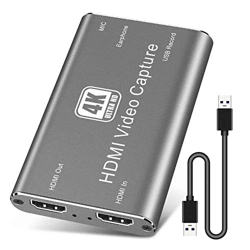 PTN Scheda Acquisizione HDMI, Dispositivo Acquisizione Video Audio 4K USB 3.0, Scheda Acquisizione Giochi HD HDMI USB, 1080P 60FPS Live Streaming HDMI Capture per Live Streaming Registrazione (Gray)