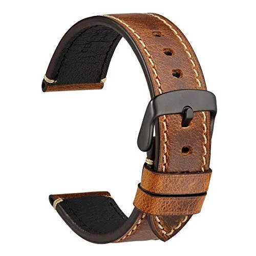 WOCCI 20mm Saddle Style Vintage Cinturini Orologi in Pelle con Fibbia in Nera, Cinturino di Ricambio (Marrone Oro)