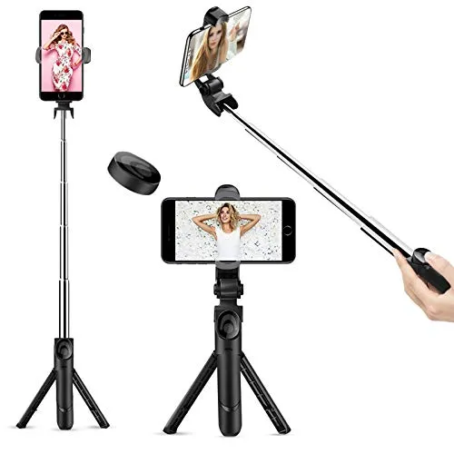 doosl Bastone Selfie Bluetooth, Selfie Stick Monopiede, Mini Estensibile 3 in 1 Selfie Stick Treppiede con Bluetooth Remote Shutter per Smartphone