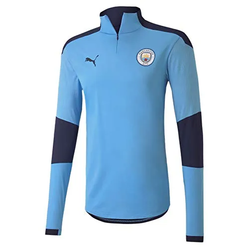 PUMA MCFC 1/4 Zip Top, Pullover Uomo, Team Light Blue Peacoat, S