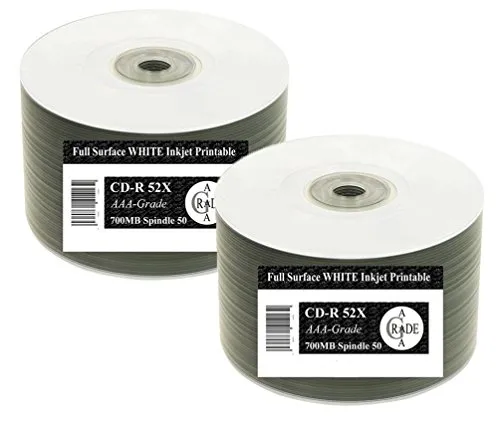 Ritek 100 Genuine OEM Full Face inkjet Printable Blank dischi CD CD-R 52 x 700 MB 80 min Shrinkwrap