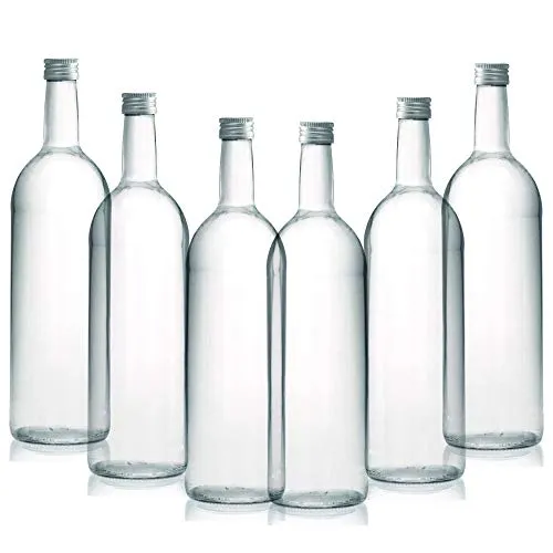 BrandPrint, Set di 6 Bottiglie in Vetro per Acqua Modello Bordolese 1 Litro con Tappo a Vite in alluminio. Per Bevande e Succhi.