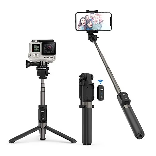 TaoTronics Selfie Stick Treppiedi per Gopro 4-in-1 Bluetooth 3.0 Bastone Selfie con Telecomando Estensibile Treppiedi in Alluminio Batteria Ricaricabile per Smartphone Android/iOS iPhone 11/X/8/7/6