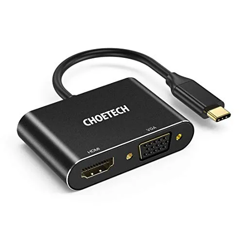 CHOETECH USB C HDMI + VGA Adattatore, 2 in 1 USB C HUB a HDMI 4K @ 60HZ 1080P VGA per Apple iPad Pro 2018, MacBook, MacBook Pro/Air, Windows, Suface book 2, Galaxy S10/S9/S9 Plus/Note 8/S8/S8 Plus