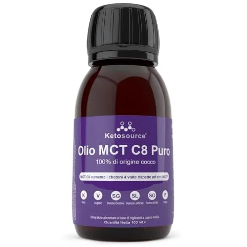 Ketosource Pure C8 MCT Oil | Boosts Ketones 4X Versus Other MCTs | Highest 99%+ Purity | 100% Coconut Sourced | Supports Keto & Fasting | Vegan Safe & Gluten Free (100ml)