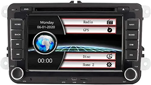 Eunavi, autoradio 2 Din con navigatore GPS, schermo 7", lettore DVD, Bluetooth; scheda di navigazione satellitare integrata; per VW