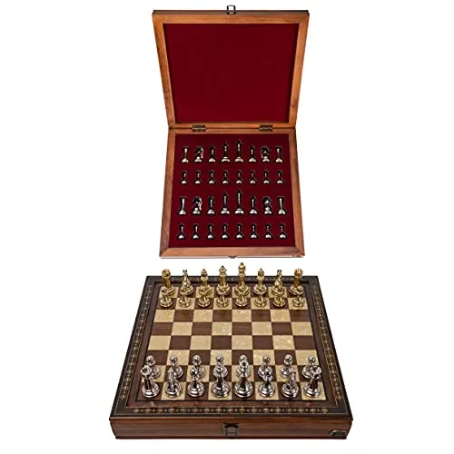 Set di scacchi | fatto a mano | Scacchiera in legno con custodia | edizione di lusso | Scacchi in metallo | Scacchi | 40 x 40 x 7 cm | Scacchi