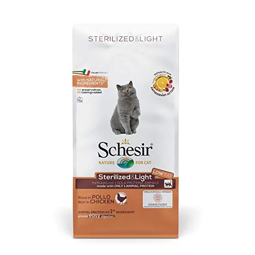 Schesir, Cibo Secco per Gatti Adulti Sterilizzati o in Sovrappeso Linea Light al Gusto Pollo, Crocchette - Formato Sacco da 10 kg