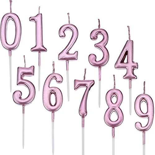 Yaomiao 10 Pezzi Compleanno Numerale Candele Torta Numerale Candele Numero 0 - 9 Glitter Torta Topper Decorazione per Bomboniera Festa di Compleanno (Rosa)