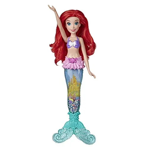 Disney Princess - Ariel Glitter 'n Glow (Bambola con luci, Coda da Sirena con Acqua, Glitter e Conchiglie Marine al Suo Interno)