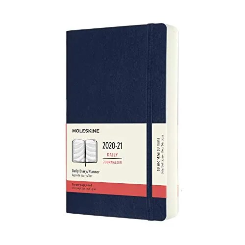 Moleskine - Agenda Giornaliera 18 Mesi, Agenda 2020/2021, Daily Planner con Copertina Morbida e Chiusura ad Elastico, Formato LARGE 13 x 21 cm, Colore Blu Zaffiro, 608 Pagine