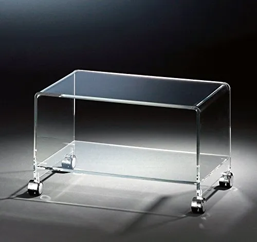 Design carrello/tavolino per la TV in vetro acrilico di alta qualità con 4 rulli cromati, transparente, 63 x 38 cm, A 38 cm, spessore vetro acrilico 10 / 12 mm