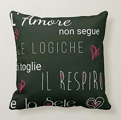 Pillow Cuscino Personalizzato 40X40 Frase Marco MENGONI Canzone d'Amore - L'ESSENZIALE L'Amore Non Segue Le LOGICHE Ti TOGLIE Il RESPIRO E LA SETE - 1- Cuore Amore Idea Regalo
