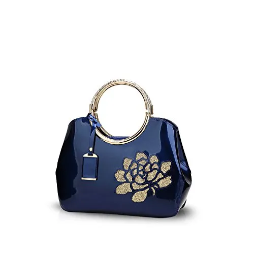 NICOLE & DORIS Borse a Mano Moda Donna Piccole Borse a Tracolla Elegante Borsa da Sposa Pochette Donna Borse in PU Pelle Blu Fiore