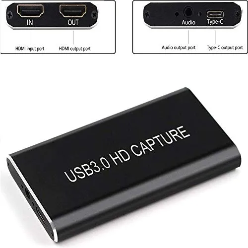 Dream-cool - Scheda di acquisizione video HDMI Game Capture, scheda video Grabber HD su tipo C/USB C/USB 3.0 1080P 60 fps, con uscita HDMI Loop per trasmissioni live
