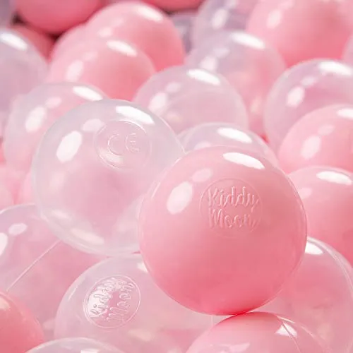 KiddyMoon 200 ∅ 7CM Palline Morbide Colorate per Piscina Bambini Fatto in EU, Rosa Chiaro/Trasparente