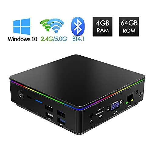 Mini PC Windows 10, Processore Intel Z8350 4gb 64gb PC Desktop Computer Mini con Dual Band WiFi, Bluetooth 4.1, USB 3.0, 4K HDMI VGA Outputs, 1000Mbps LAN