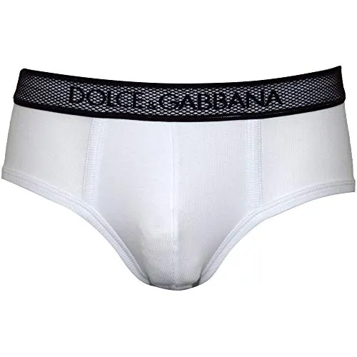 Dolce & Gabbana Ribbed Stretch Cotone Brando Breve Uomo con Cintura Logo Netto, Bianco L F Inv