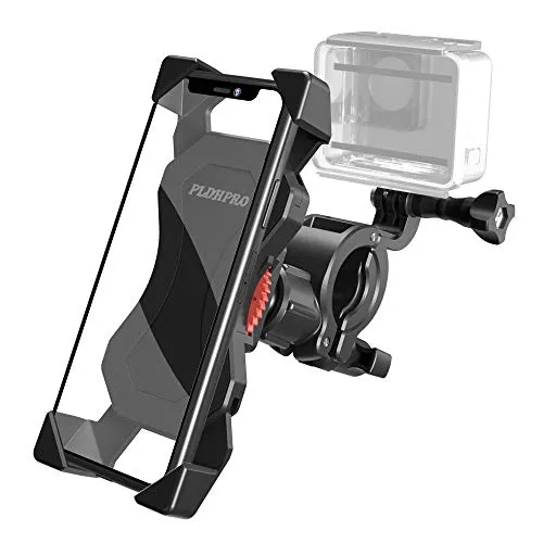 Supporto per manubrio per moto da bici Supporto per manubrio per moto con fotocamera GOPRO Supporto per telefono 2 in 1, rotazione a 360 ° per tutti gli smartphone Smartphone da 4,5 "-7"