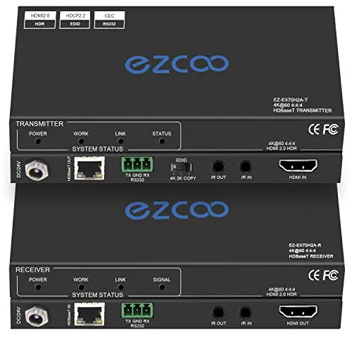 HDMI Extender over Ethernet, 4k60 non compresso 18G/BPS su singolo Cat5/6 fino a 40m(165ft), RS232+POE+IR+HDCP2.2, HDR e Atmos, CEC, EDID Management.