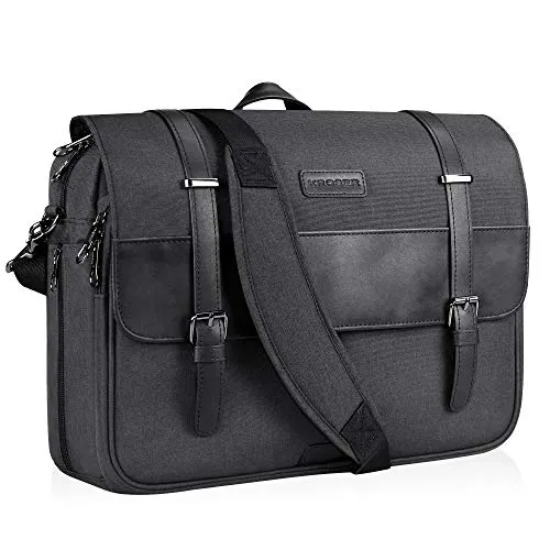 KROSER Borsa del Portatile Borsa a Tracolla per Laptop 15,6’’ Borsa del Portatile Cartella Idrorepellente Borsa a Tracolla Elegante per Computer per Scuola/Affari/Donne/Uomini-Carbone Nero