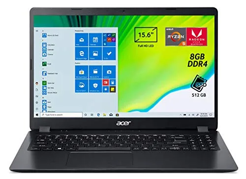 Acer Aspire 3 A315-42-R1D5 Notebook con Processore AMD Ryzen 5 3500U, Ram da 8 GB DDR4, 512GB PCIe NVMe SSD, Display 15,6" FHD LED LCD, Scheda Grafica AMD Radeon Vega 8, Windows 10 Home, Nero