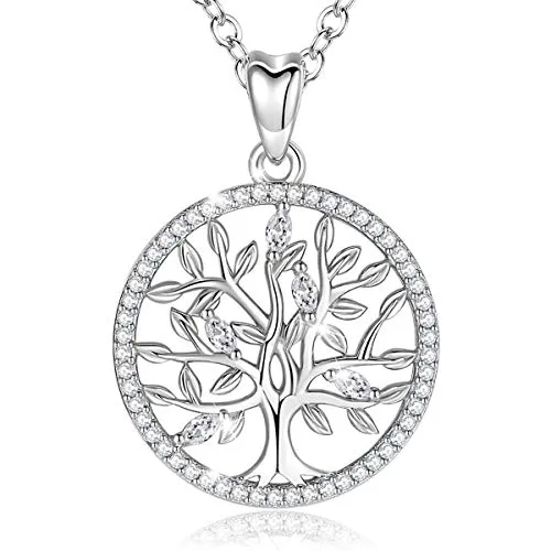 EUDORA Collana Albero della Vita per Donna Ciondolo in Argento Sterling 925 con Zirconi Cubici per Bambina Regalo Madre Figlia, Catena 45 cm