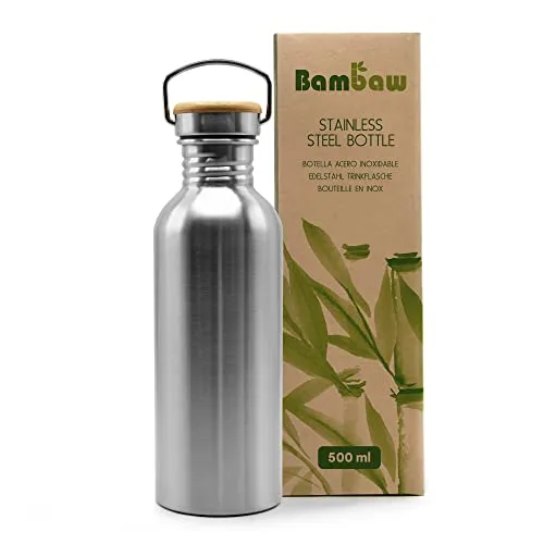 Bambaw – Borraccia per acqua in acciaio inox da 500 ml, non isolata, bottiglia ermetica in metallo a singolo strato, smart, ecologica, sportiva, per viaggi, trekking, campeggio, ufficio, per bambini