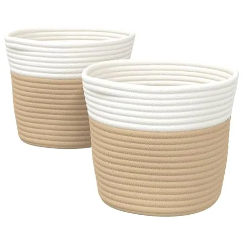 vidaXL Cestini Portaoggetti 2pz Beige e Bianco Ø24x18 cm in Cotone