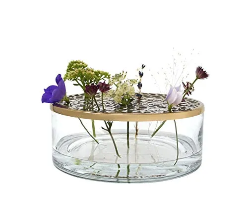 LaLe Living - Vaso in ferro e vetro con ornamento dorato, Ø 20,5 x 10 cm