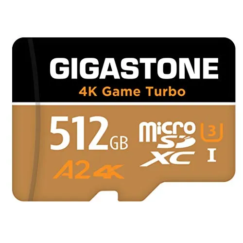 Gigastone Scheda di Memoria Micro SDXC da 512 GB, 4K Game Turbo Serie, A2 U3 V30 UHS-1, Velocità Fino a 100/80 MB/Sec(R/W). Specialmente per Fotocamere Videocamera Nintendo Switch, con Adattatore SD