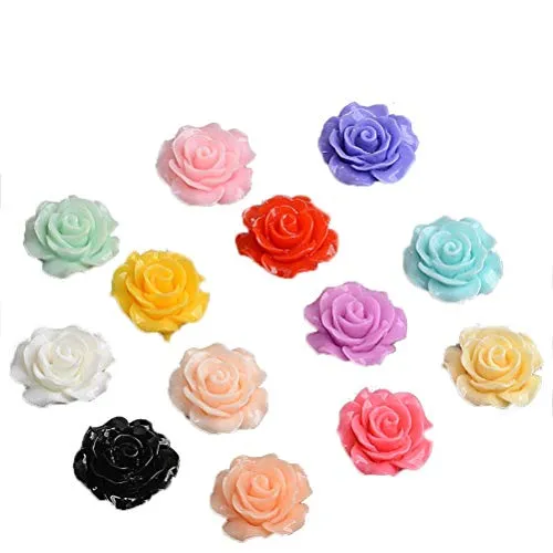 Healifty 18 mm rosa in resina fiori perline Flatback DIY Crat scrapbooking ornamento 100pcs (colori assortiti)