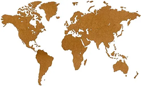 MiMi Innovations - Lussuosa Decorazione da Parete in Legno con Mappa del Mondo 130 x 78 cm - Nero/Marrone/Blanco (HDF Marrone: 180 x 108 cm)