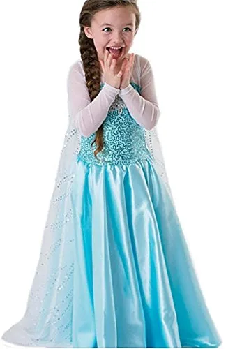 Costume bambina “Regina del Ghiaccio/Principessa delle Nevi” con strascico – Blu – Tg. 140 (134-140)