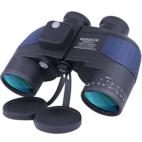 10x50 Binocolo Marino per Adulti, Binocoli Militare Impermeabile con Bussola Telemetro BAK4 Prisma Lente FMC Antiappannamento per la Navigazione Birdwatching Caccia (LP02L)