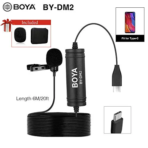 BOYA DM2 Microfono Lavalier omnidirezionale Broadcast-Quality per dispositivi USB di tipo C Samsung Galaxy LG, HTC Google Pixel, Altro tipo C Smartphone