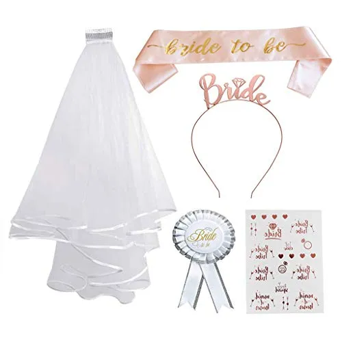 LINSOCLE Addio al Nubilato, Gadget Addio al Nubilato, Gadget Addio Nnubilato per Sposa, Sposa di Essere Bride to Be Satin Sash And Veil Sposa Fascia Tiara Tatuaggi Gallina Do Accessori