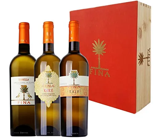 Sicilia Bedda - BOX DEGUSTAZIONE CANTINE FINA - BOX Kikè/Taif/Kebrilla in Elegante Cofanetto in Legno - 3 BOTTIGLIE da 75 Cl - IDEA REGALO